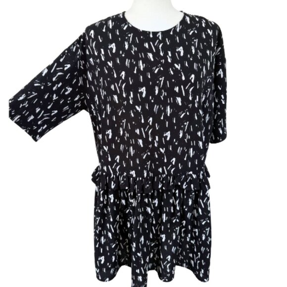 ASOS Mini Smock Dress Black White Abstract Print Size 6 - Picture 2 of 15